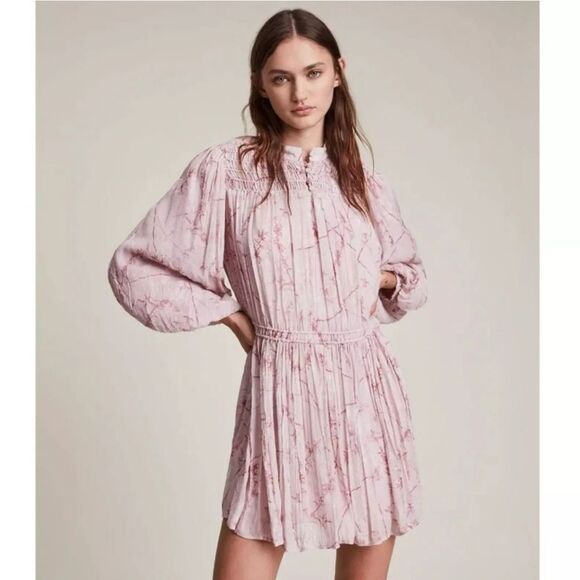 All Saints NWT Isobella‎ Freya Dress Long Sleeve in Mink Pink Women's size 8 - Picture 1 of 14